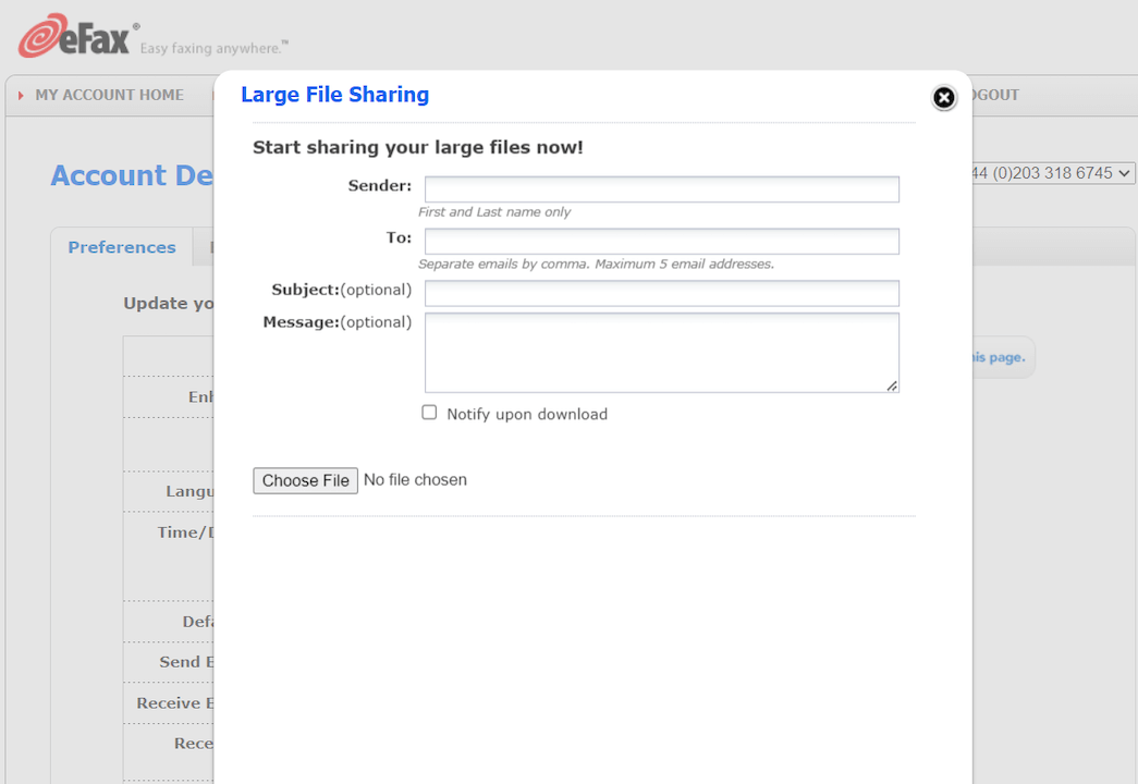 Large File Sharing in eFax
