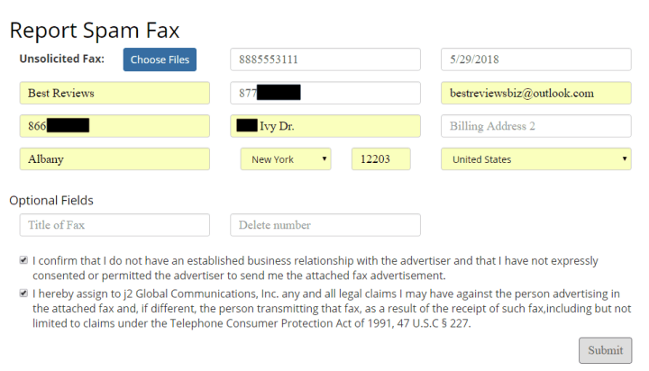 Reporting Junk Fax in eFax