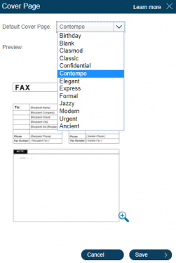 Cover Page Selection in RingCentral Fax